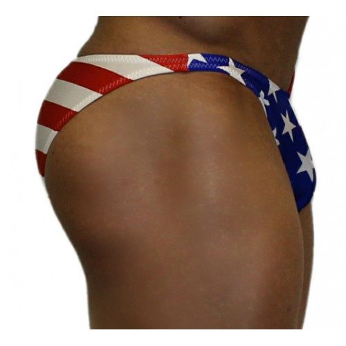 Akieistro® Men’s Professional Bodybuilding Posing Suit - Solid USA Flag - Side View