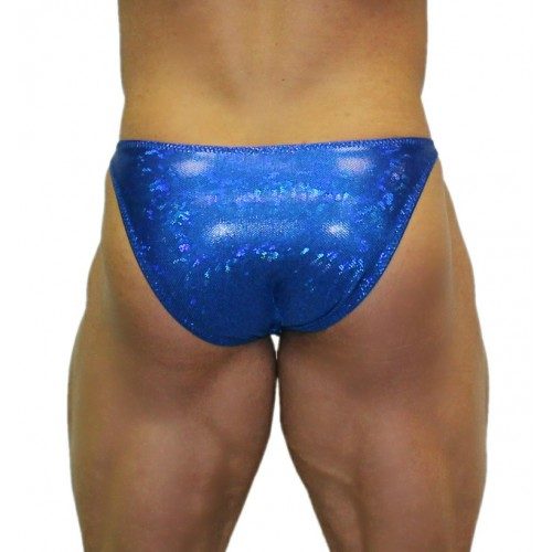 Akieistro® Men’s Professional Bodybuilding Posing Suit - Metallic Royal Blue Hologram - Back View