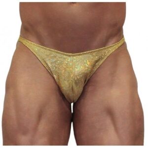 Akieistro® Men’s Professional Bodybuilding Posing Suit - Metallic Gold Hologram - Front View