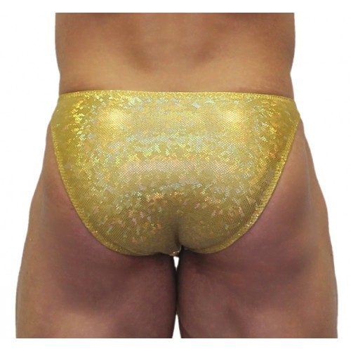 Akieistro® Men’s Professional Bodybuilding Posing Suit - Metallic Gold Hologram - Back View