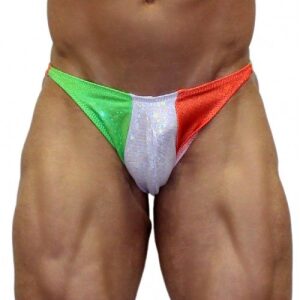 Akieistro® Men’s Professional Bodybuilding Posing Suit - Metallic Irish Flag - Tricolour Hologram - Front View