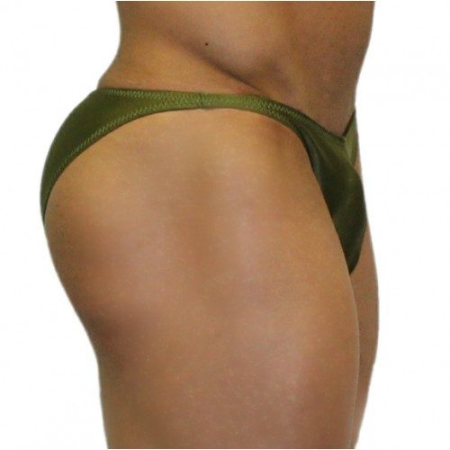 Akieistro® Men’s Professional Bodybuilding Posing Suit - Solid Olive Army Green Forest - Side View
