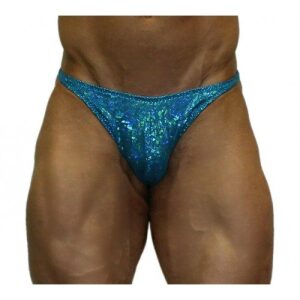 Akieistro® Men’s Professional Bodybuilding Posing Suit - Metallic Turquoise Hologram - Front View