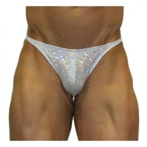 Akieistro® Men’s Professional Bodybuilding Posing Suit - Metallic White Hologram - Front View